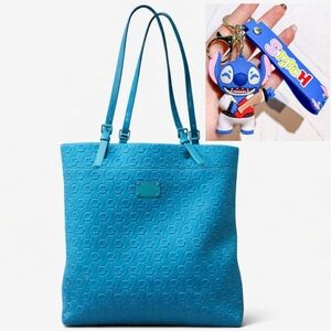 Large Michael Kors Tote JetSet Quilted Bag Turquoise Neoprene & Stitch Bagcharm